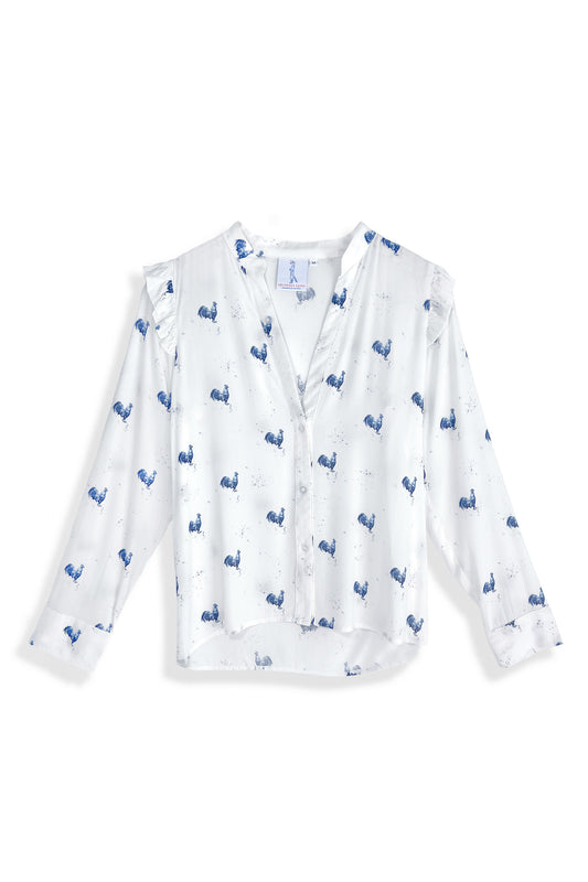 Women's Rooster Ruffle Button-up Top