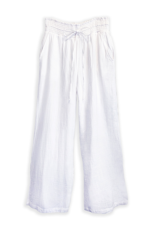 Women's Smocked Drawstring Pants | White