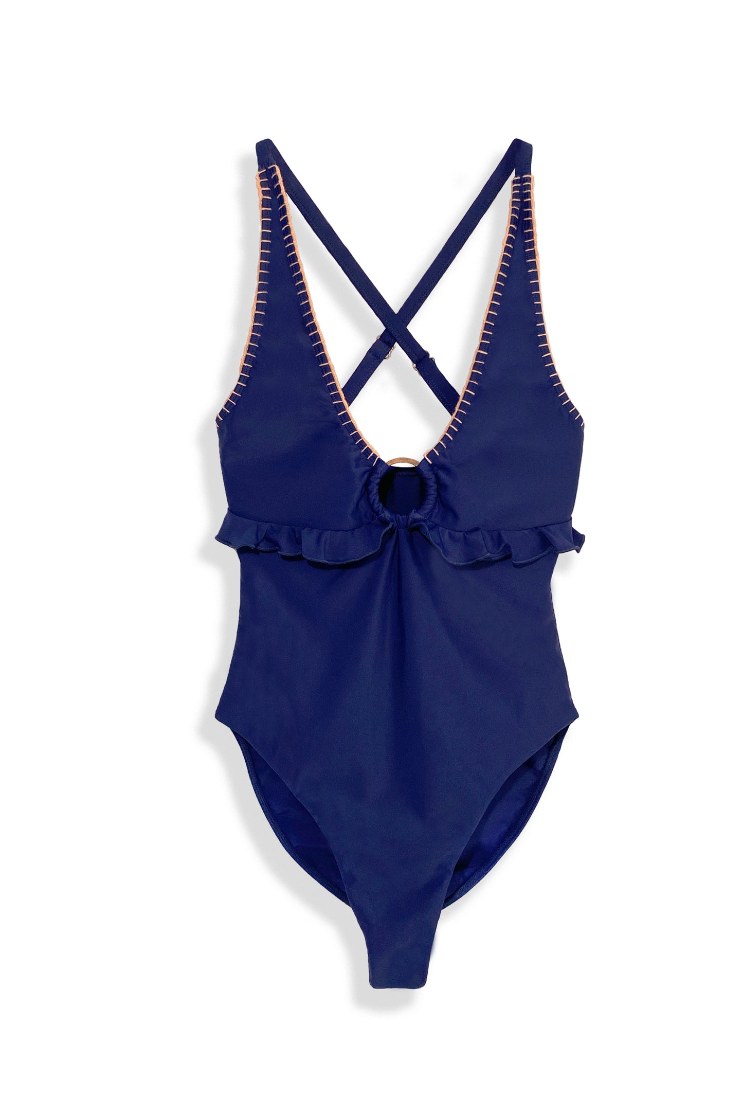 Ruffle Plunge One Piece | Navy