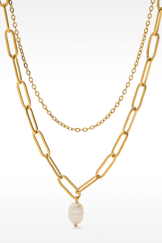 Pearl Necklaces Perfection 18K PVD Gold: Paperclip