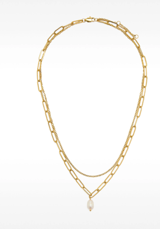 Pearl Necklaces Perfection 18K PVD Gold: Paperclip