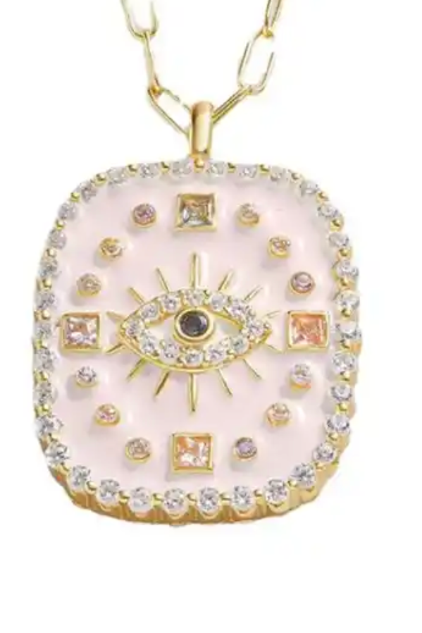 Evil Eye Forcate Double Side Amulet- Steel Necklace