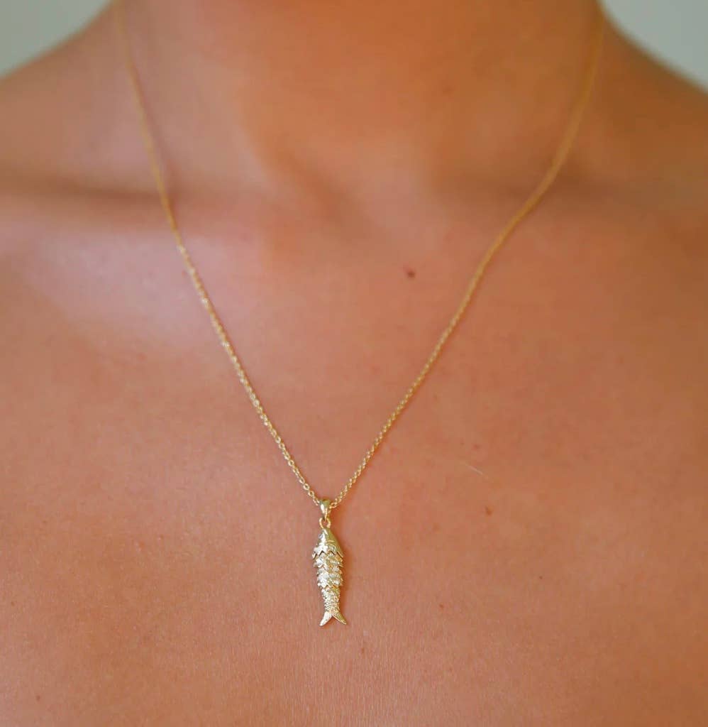 Lure- 14K Gold Steel Articulated Portuguese Fish Necklace : Large