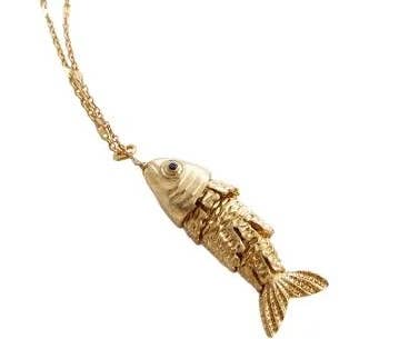 Lure- 14K Gold Steel Articulated Portuguese Fish Necklace : Large