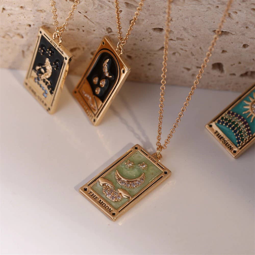 Tarot Card Necklace- The Moon- NEW Style Necklace: White classic