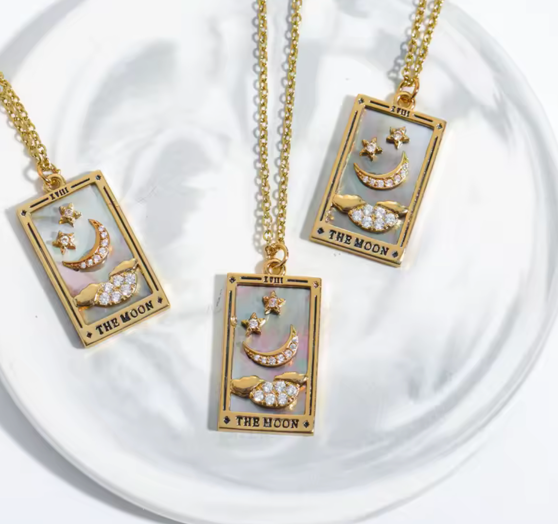 Tarot Card Necklace- The Moon- NEW Style Necklace: White classic