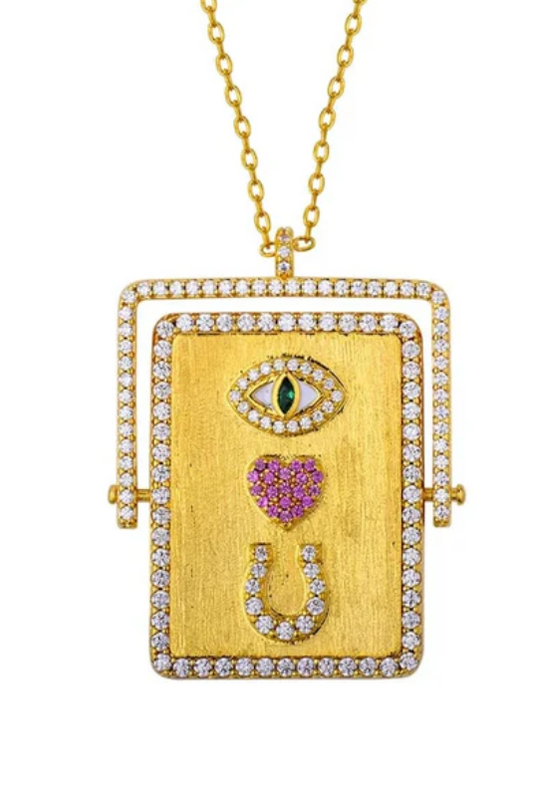 EYE LOVE U- Flip Pendant CZ necklace- 14K Gold 