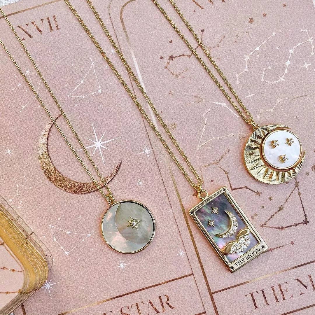 Tarot Card Necklace- The Moon- NEW Style Necklace: White classic