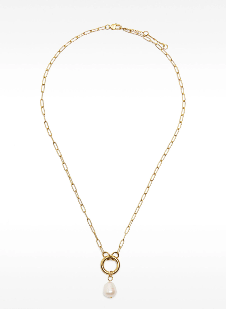 Pearl Necklaces Perfection 18K PVD Gold: Paperclip