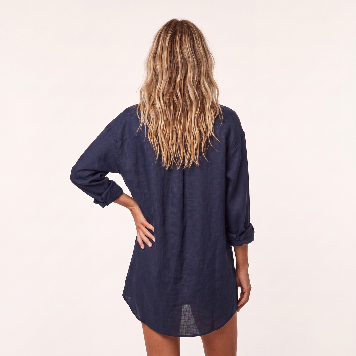 Linen Button Down Cover Up in Navy