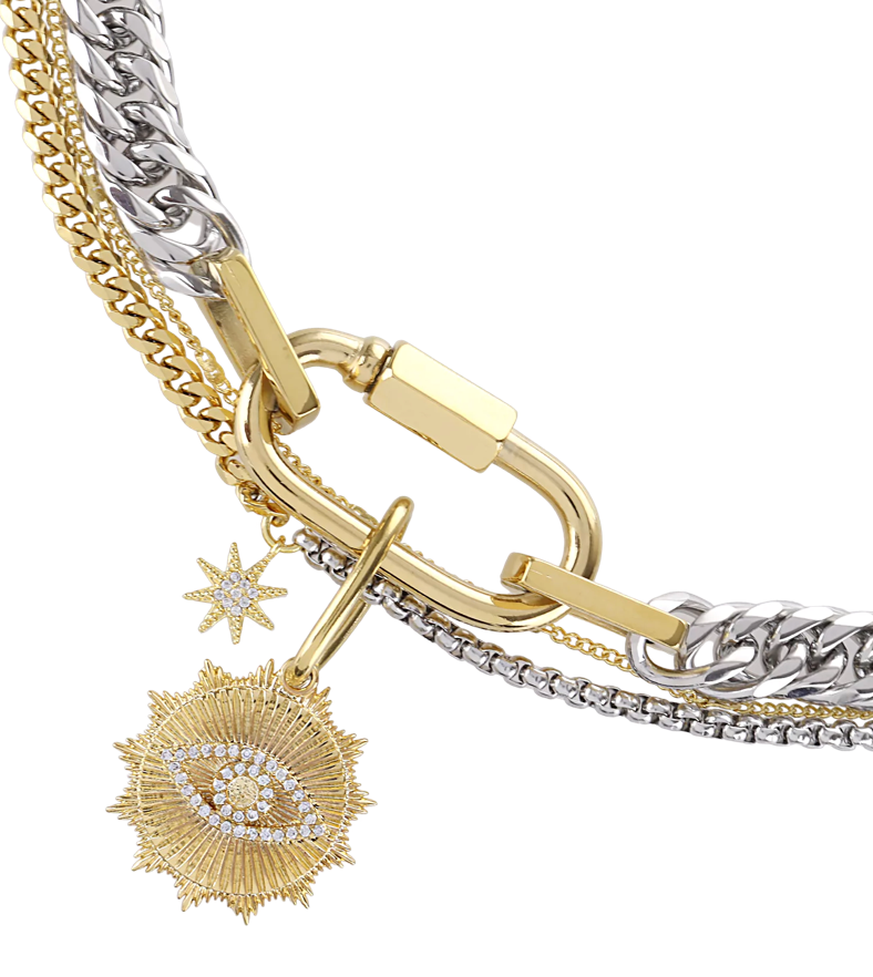 Evil Eye Carabiner 2 in 1 3 stand Necklace-PVD: 2stand