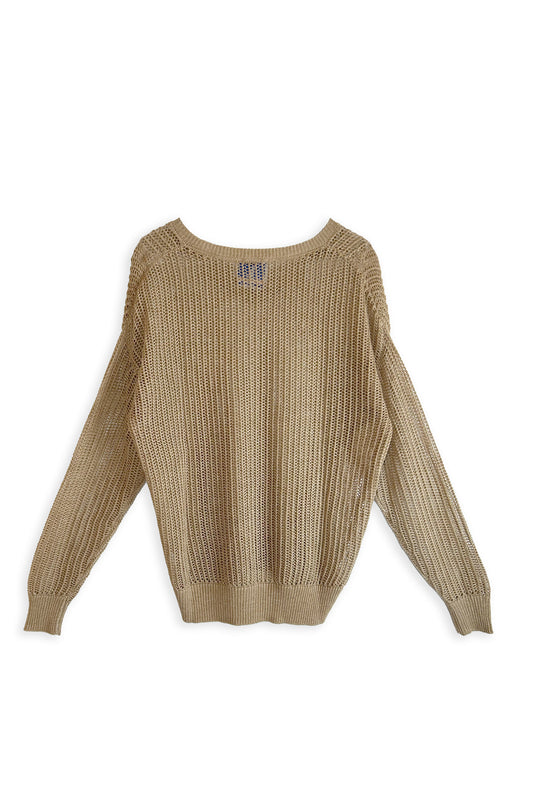 Open Weave V-Neck Sweater | Gold Metallic
