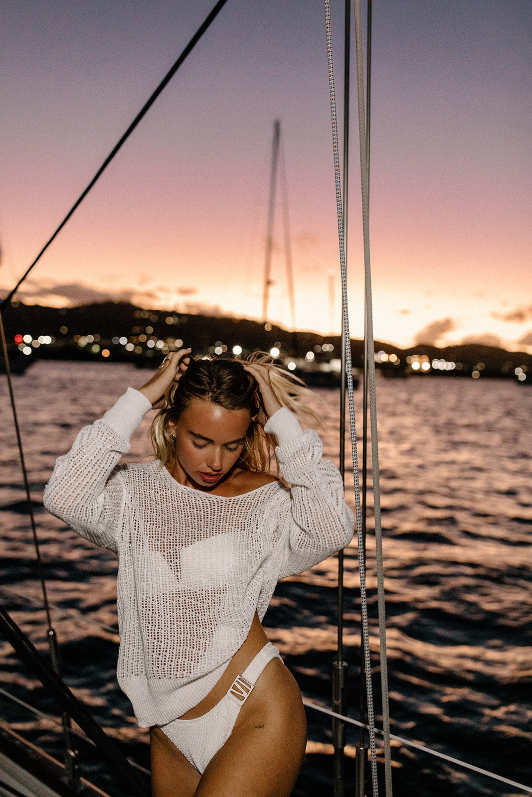 Women's Open Weave Knit Top | White