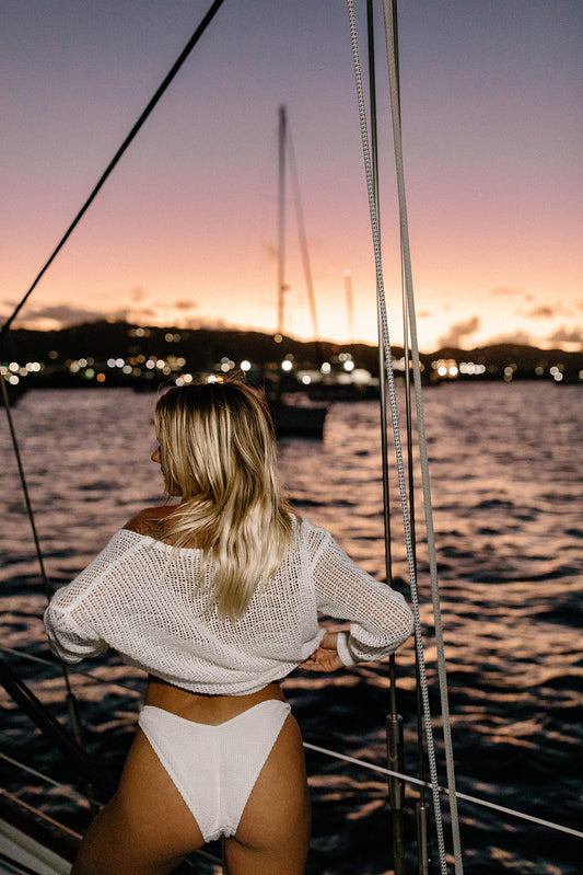Women's Open Weave Knit Top | White