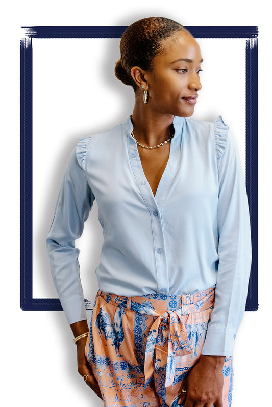 Women's Ruffle Button-up Top | Chambray