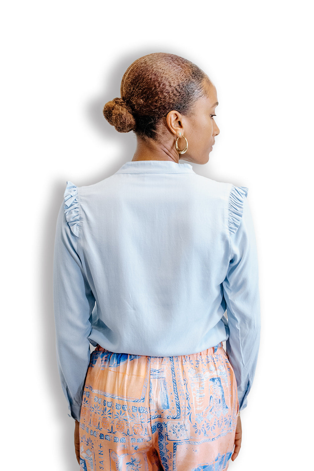 Women's Ruffle Button-up Top | Chambray