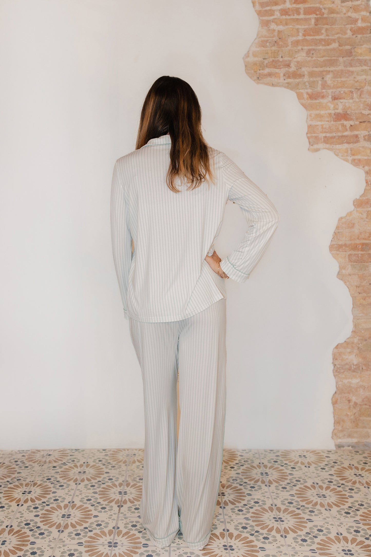 Sea You Later Striped PJ Set | Mint/Wht Stripe