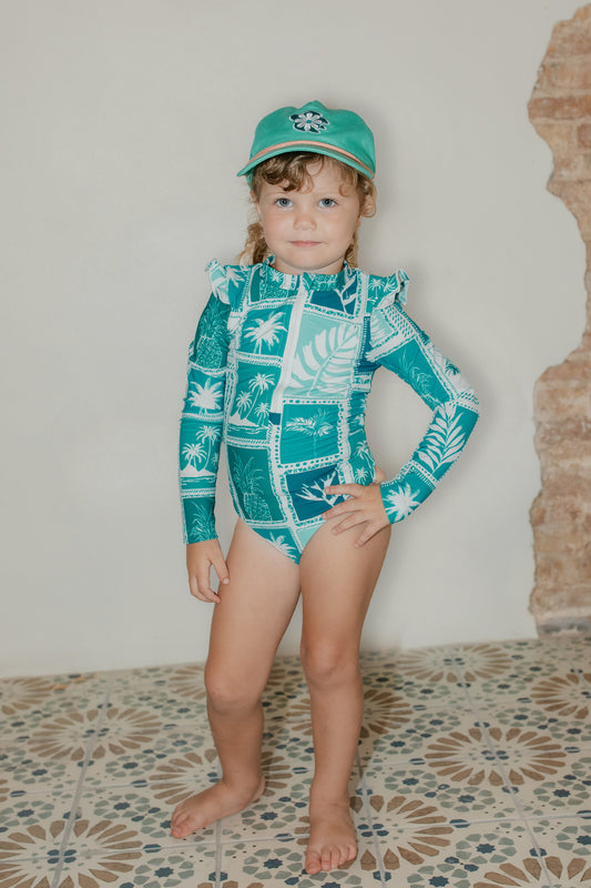 Floral Turtle Kids Hat | Teal