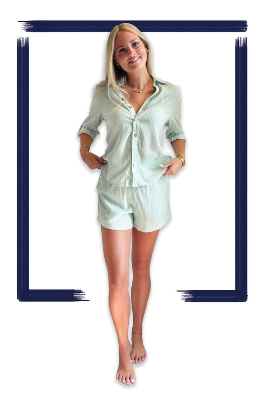 Women's Aprés Sea Buttondown Shirt | Mint Stripe