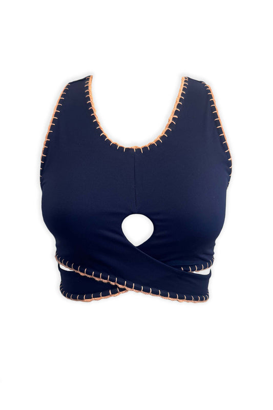 Criss Cross Keyhole Sports Bra | Navy