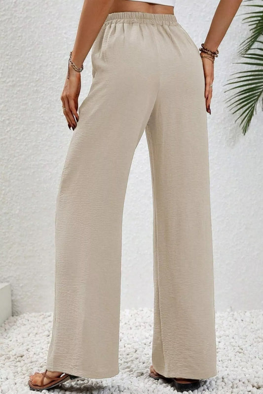 Casual Drawstring Wide Leg Pants