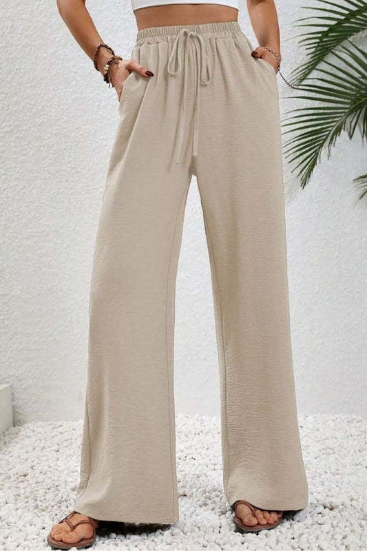 Casual Drawstring Wide Leg Pants