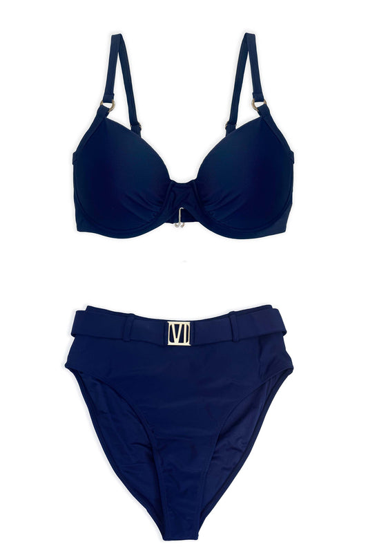 VI Nice High Waist Belted Bikini Bottom | Nauti Navy