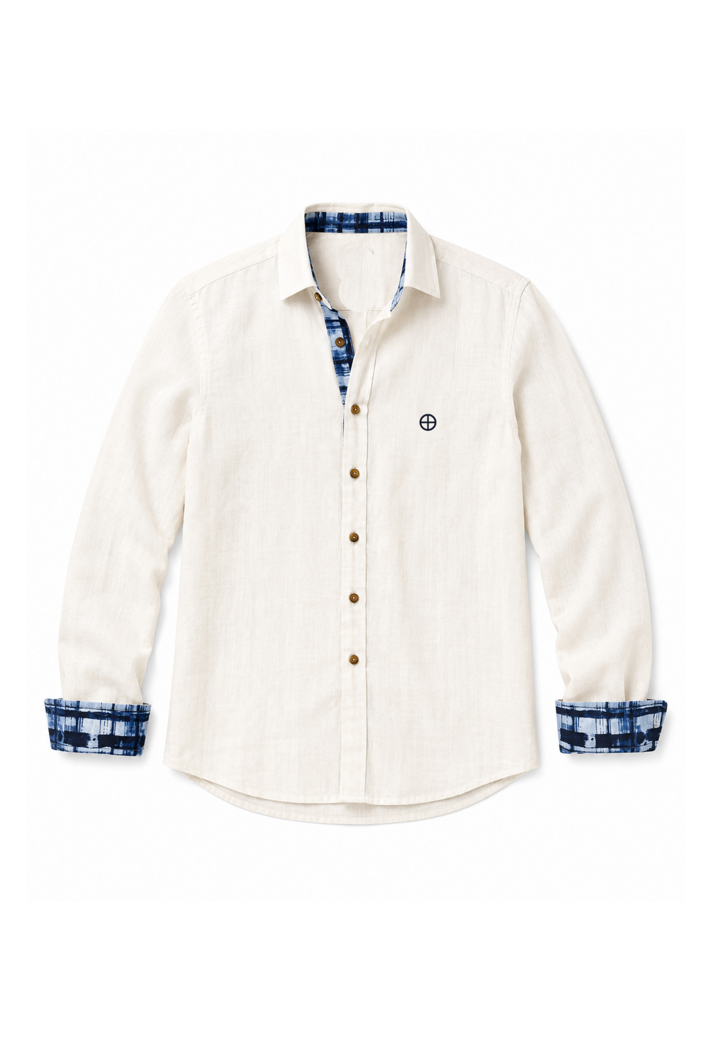 White Linen Button Up Shirt with Passage Plaid Cuff