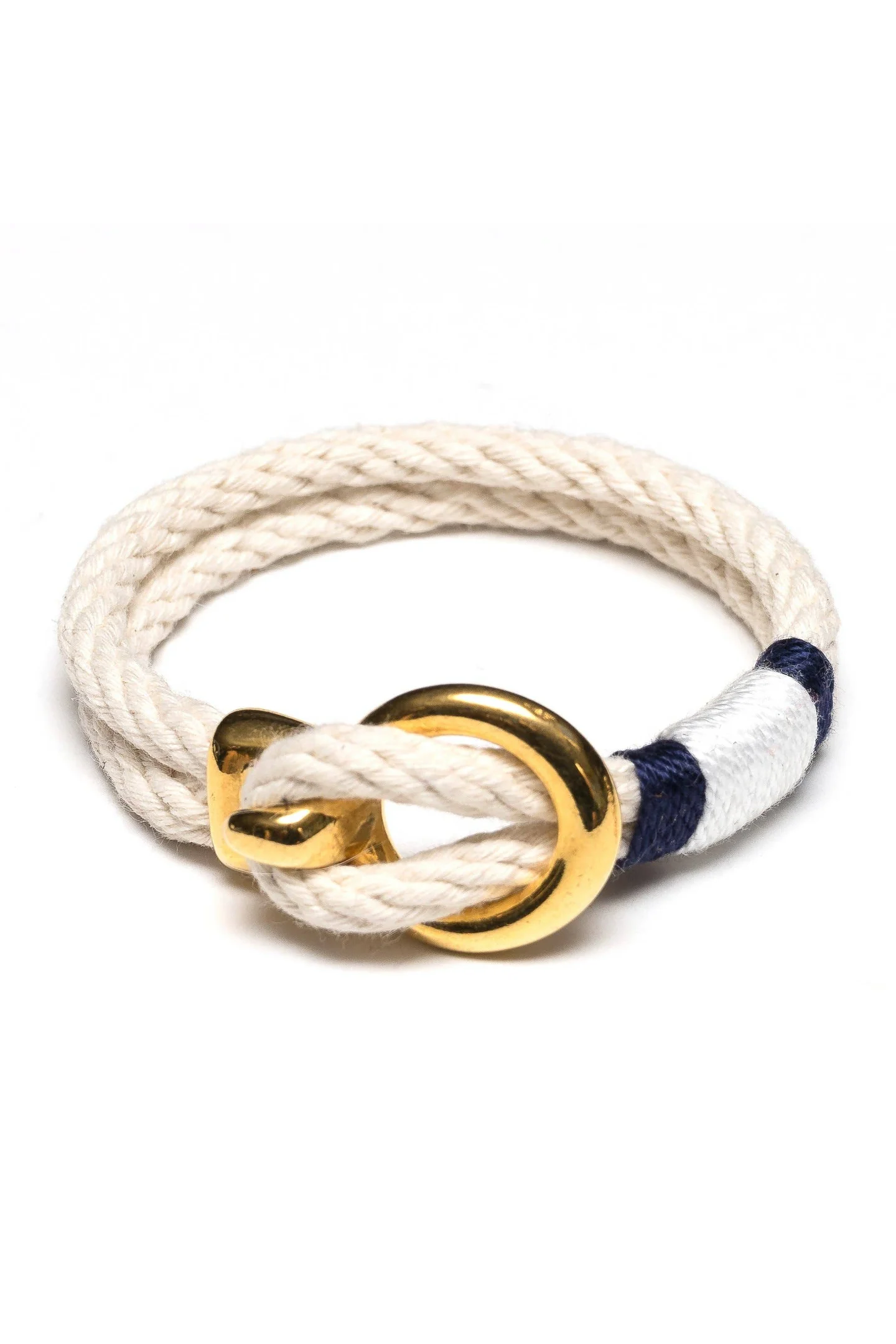 Deckard - Ivory/Navy/White/Gold - Nautical Rope Bracelet: M