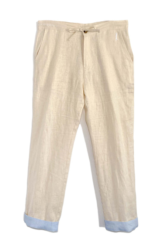 Pantalón con puños de lino | Crema De Coco