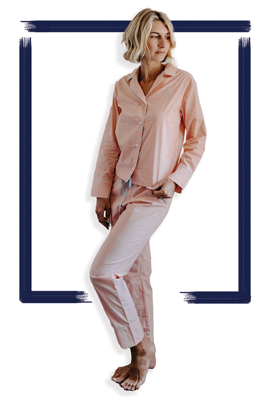 Conjunto de pijama de seersucker color melocotón para mujer